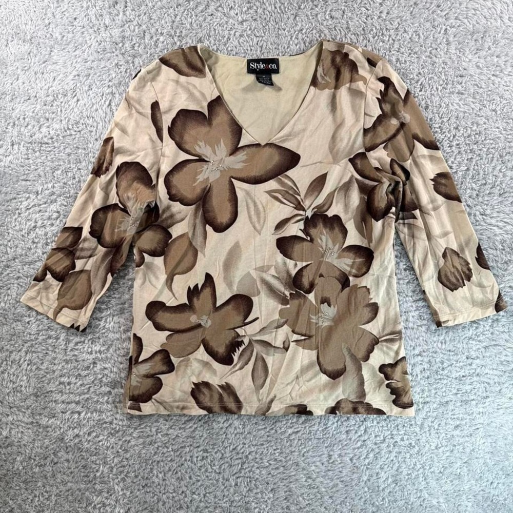 Brown floral print long sleeve top